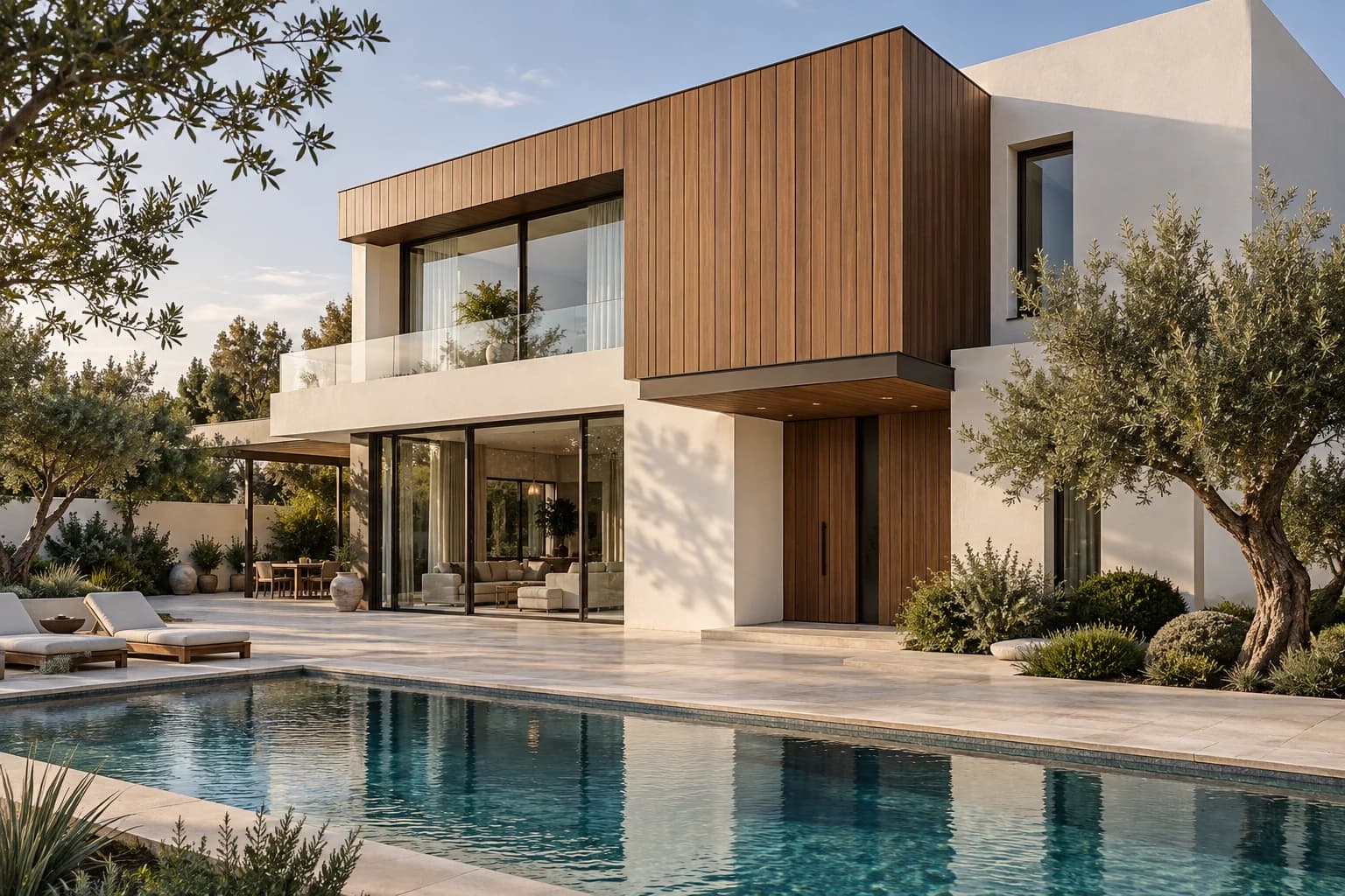 Villa contemporaine avec habillage de façade aluminium effet bois à Rabat