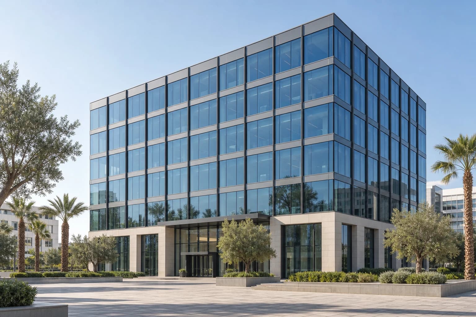Mur rideau vitré d’un immeuble de bureaux contemporain à Casablanca