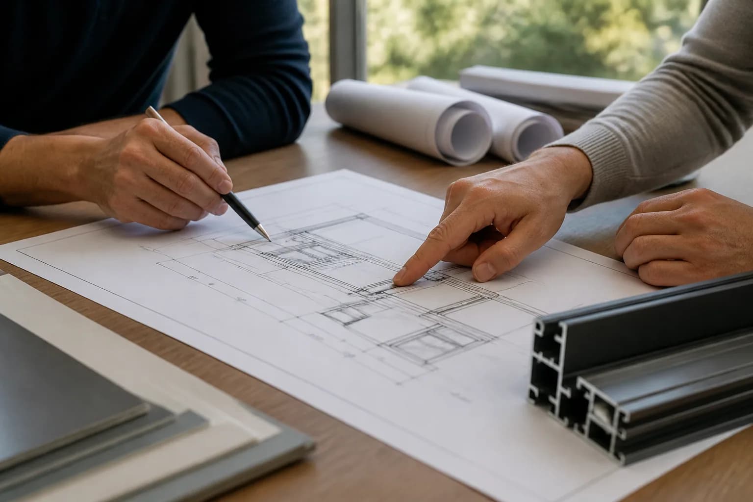Étude collaborative de plans pour un projet aluminium sur mesure