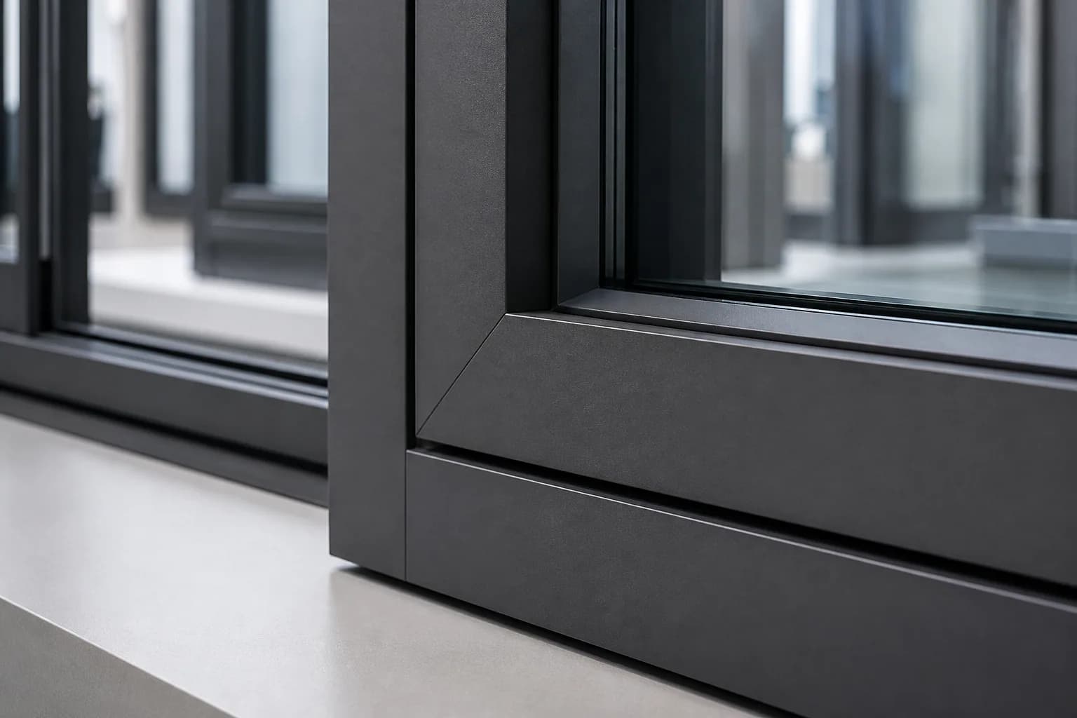 Détail de profilés aluminium aux assemblages précis