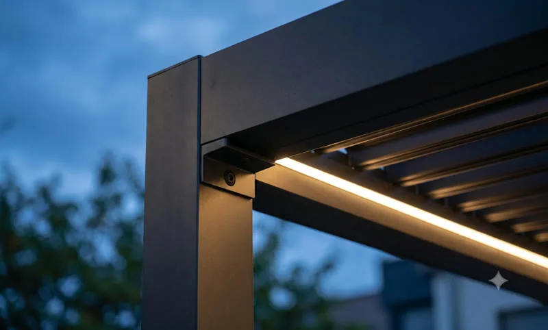 Détail d'une pergola aluminium sur mesure